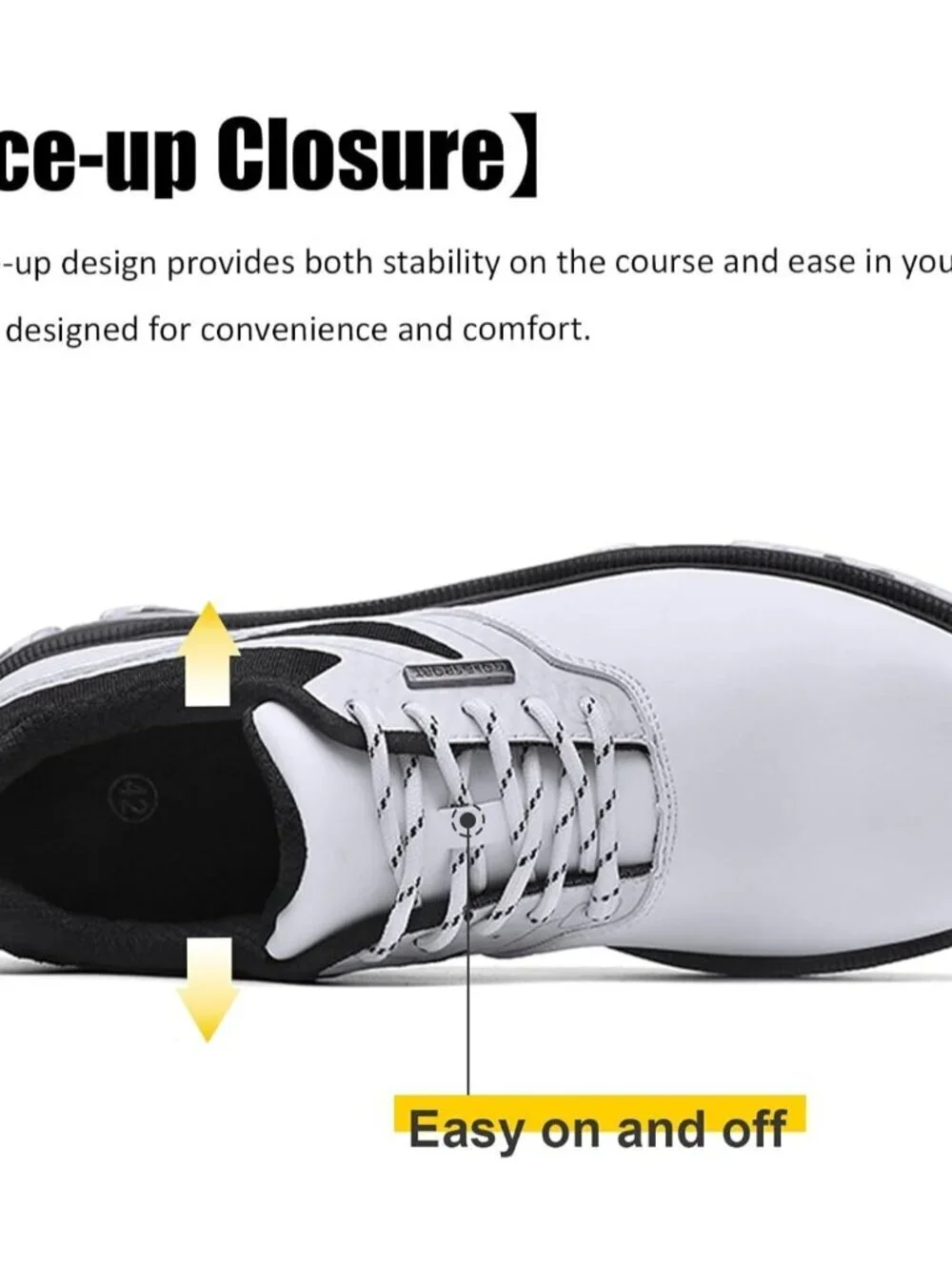 Men's White Golf Shoes Fixed Nail less Sole Waterproof Lightweight No-Slip